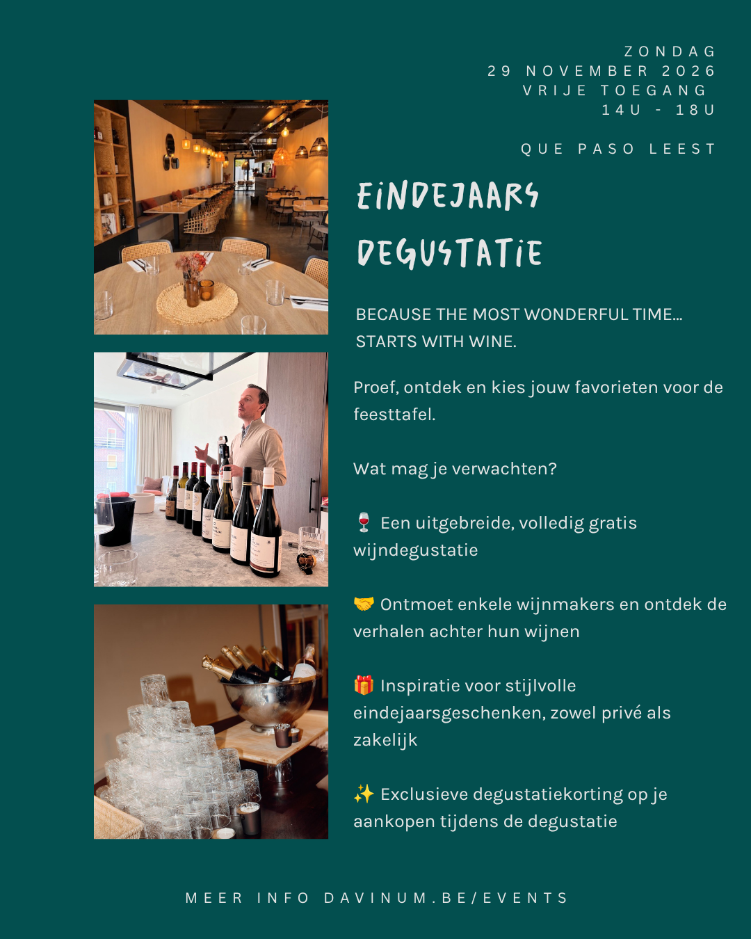 Affiche eindejaars degustatie bij Que Paso in Leest, zondag 29 november 2026